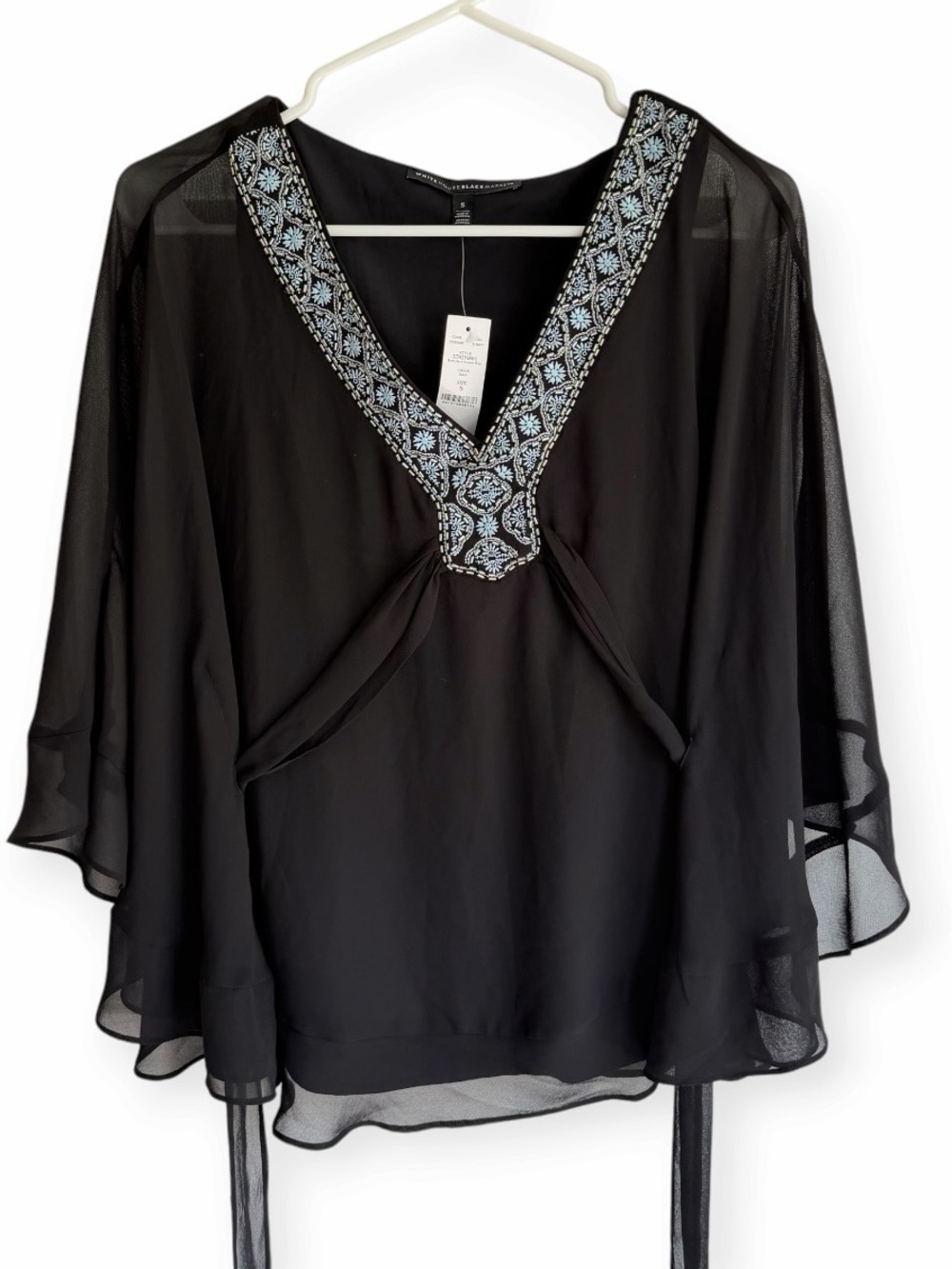 White House Black Market Embroidered Kimono Blouse